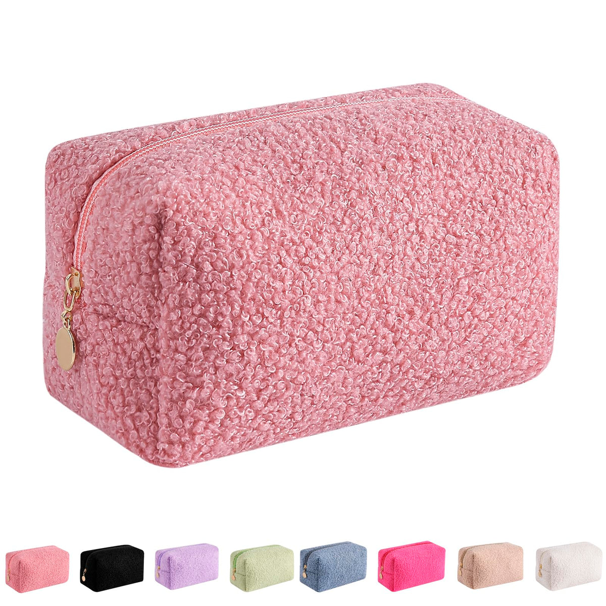 JOVAKIT Travel Makeup Bag Cosmetic Bag for Women, Fashion Christmas Gifts, Plush Zipper Make Up Pouch, Large Capacity Toiletry Organizer Makeup, Portable Storage Bag Trendy Stuff (Green)