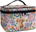 Drydeepin Boho Mandala Highland Cattle Pattern Travel Makeup Bags for Women Portable Tote Cosmetic Case with Carry Handle Toiletry Accessories Storage Organizer Bags