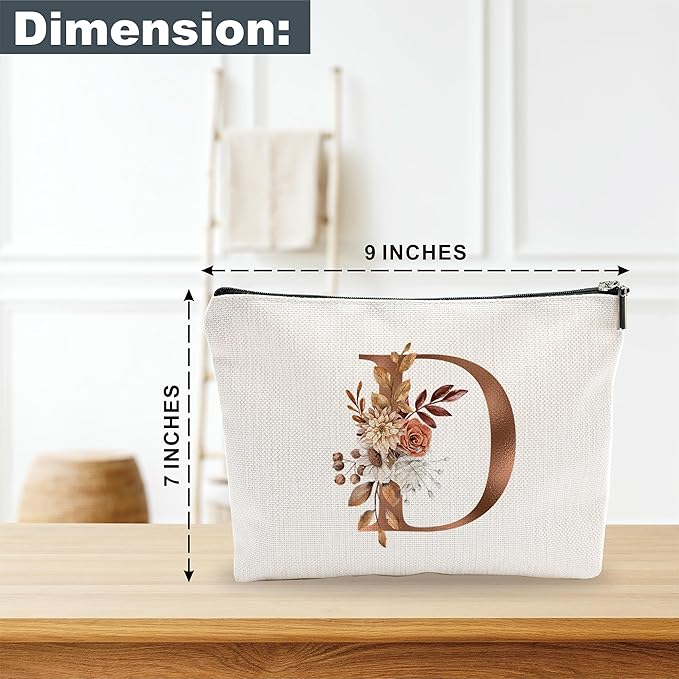 YKYENR A-Z Boho Personalized Cosmetic Bag-Floral Cotton Letter Makeup Bag With Zipper-Artistic Cosmetic Bag For Travel-Bride,Birthday Gift For Women Daughter Friends-Women Makeup Organizer-A04
