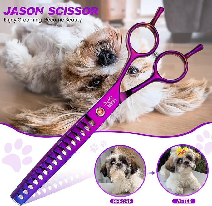JASON Dog Grooming Chunker Scissor - 7" Professional Hair Shears Purple