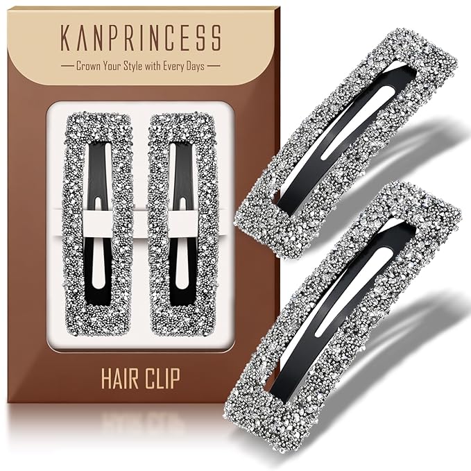 Kanprincess Rhinestone Hair Clips 2-Pack, Sparkly Barrettes for Fine Hair