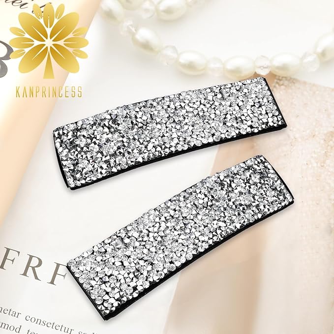 Kanprincess Rhinestone and Crystal Hair Clips 2-Pack, Sparkly Barrettes & Elegant Bling Accessories for Women & Girls(Set14)