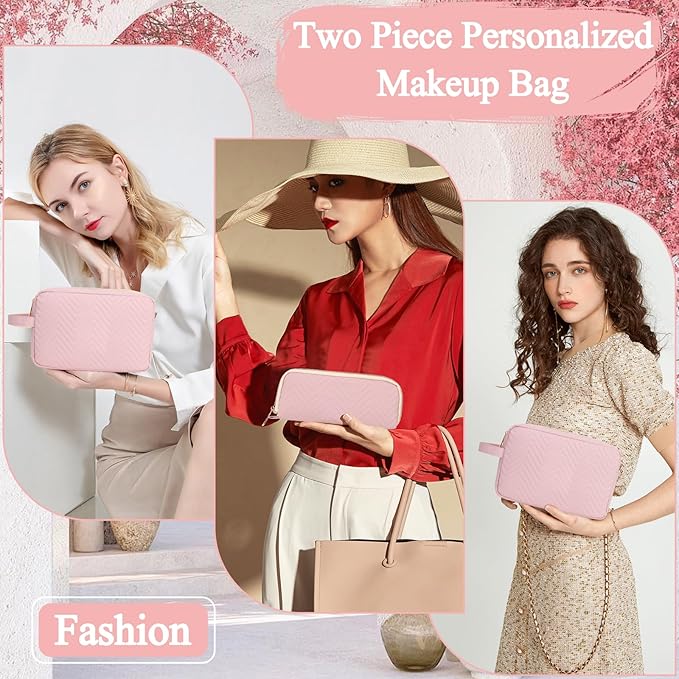 Sernaxi Personalized Initial Makeup Bag Waterproof Leather Cosmetic Bag Travel Toiletry Bag, Valentine’s Day Gift Makeup Organizer Case & Makeup Pouch for Women Teen Girls Mom Girlfriend Wife