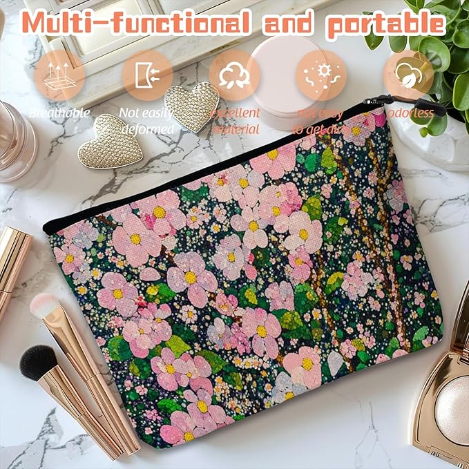 Scribesense Cosmetic Bags Travel Makeup Toilet Case Waterproof Pouch for Women Girls 6.7X9.45inches - Lovely Pink - Bloom Tapestry