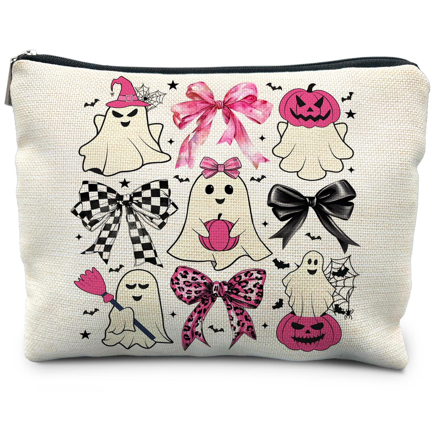 RYYCDOI Coquette Bow Ghost Cosmetic Bags: Cute Halloween Gifts for Women, Horror & Spooky Makeup Bags