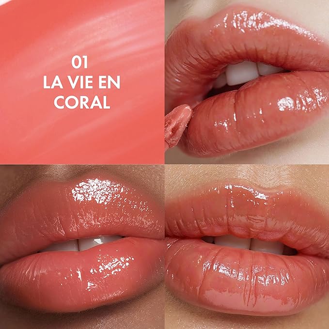 Amuse SEOUL Daisy Flower Dew Tint (01 LA VIE EN CORAL) - Glossy Moisturizing Lip Stain, Watery Glow Lip Tint, Long Lasting Color, Dewy Finish, Vegan, Korean Beauty Makeup