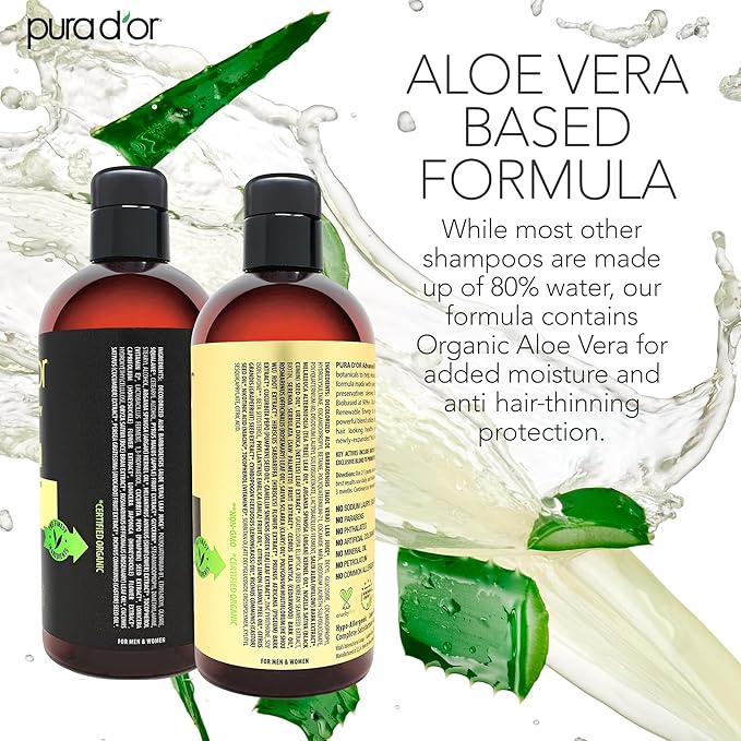 PURA D'OR Advanced Therapy Biotin Shampoo & Hair Regrowth Conditioner Set For Hair Thinning, CLINICALLY TESTED Effective Thickening Results, For Women & Men, Invigorating Forest Scent, 16oz x2