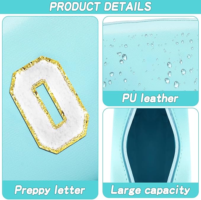 URSKYTOUS Gifts for Girls Initial Makeup Bag Personalized Cosmetic Bag with Zipper Cute Travel Toiletry Bag Waterproof PU Preppy Makeup Pouch Birthday Gift for Teen Girls Women(Blue O)