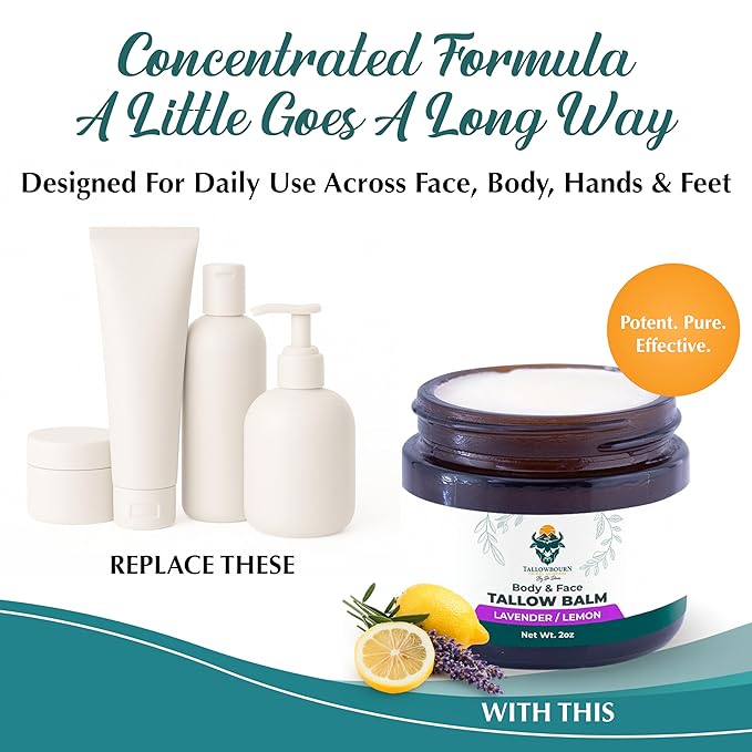 Grass-Fed Beef Tallow Balm for Face & Body - Lavender & Lemon - 2oz
