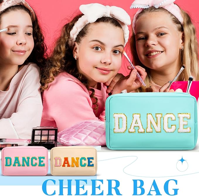 Clysee 6 Pcs Dance Makeup Bag Chenille Cosmetic Bag with Letter Patches, Waterproof Portable Cheerleader Toiletry Zipper Pouch for Girls Women Teachers Appreciation Gifts (Pastel Colors)