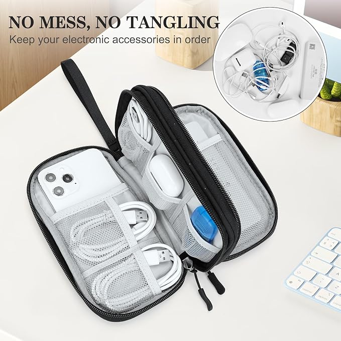FYY Electronic Organizer, Travel Tech Pouch, Cable Organizer Black Quilted