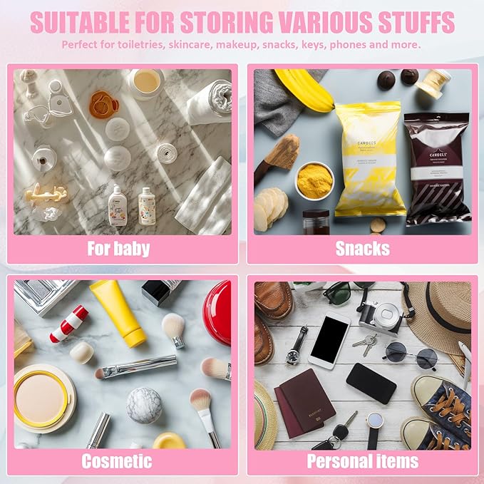 BuyCard Chenille Letter Clear Snack Makeup Bags, Waterproof Large Clear Travel Toiletry Bag, Nylon Snacks Cosmetic Pouch Bag with Handles and Zipper, Storage Bag for Women, Pink