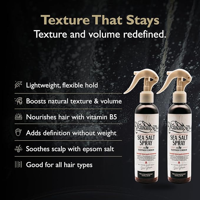 DandyMen Sea Salt Spray for Men – Texturizing & Volumizing Hair Spray for Beachy Waves, Matte Finish - Saffron Ember, 2-pack