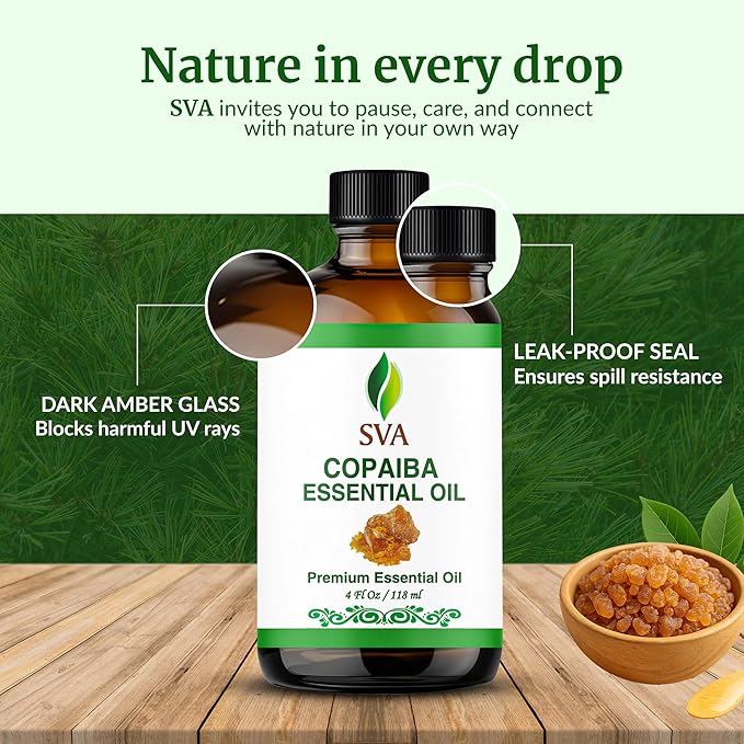 SVA Copaiba Essential Oil, Glass Bottle with Dropper, 4 Fl Oz (118 ml)