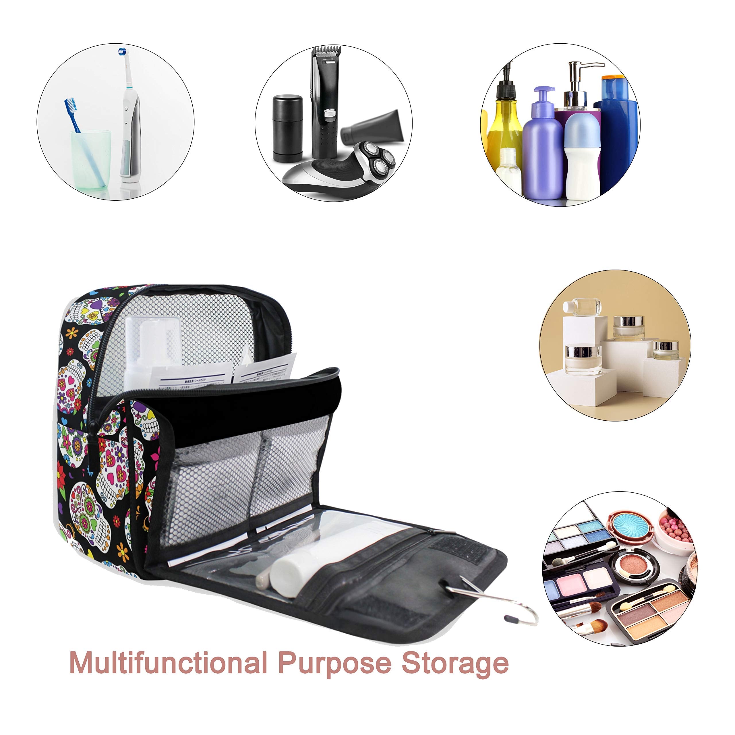 Hanging Travel Toiletry Bag Kit Makeup Case Cosmetics Organizer for Men Women (Sugar Skull)…