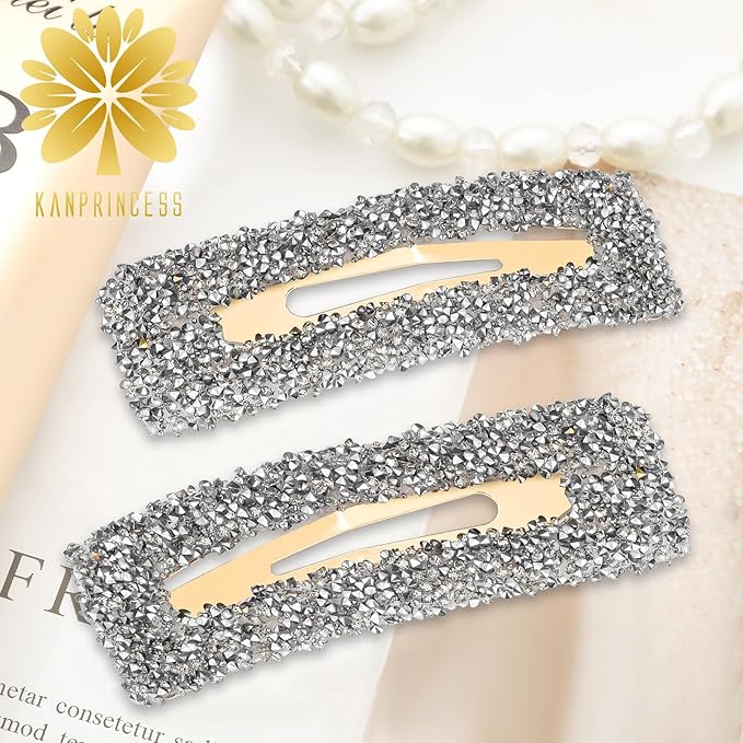 Kanprincess Rhinestone and Crystal Hair Clips 2-Pack, Sparkly Barrettes & Elegant Bling Accessories for Women & Girls(Set11)