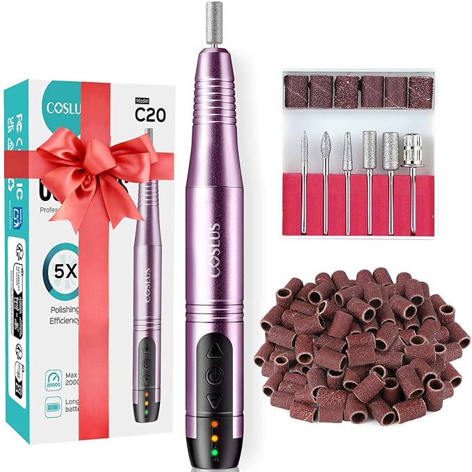 COSLUS C20 Cordless Nail Drill Electric File: Portable All-in-One Kit