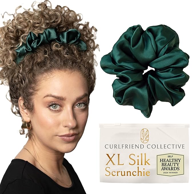 Curlfriend Oversized Mulberry Silk Scrunchie for Women, XL, Emerald