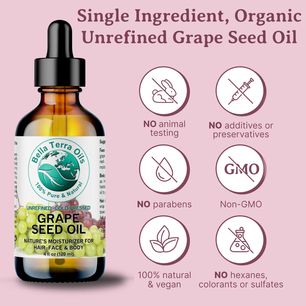 Bella Terra Oils Pure Grape Seed Oil – 1 gallon, Antioxidant-Rich, Lightweight, Radiant Skin, Frizz-Free Hair, Silky Touch