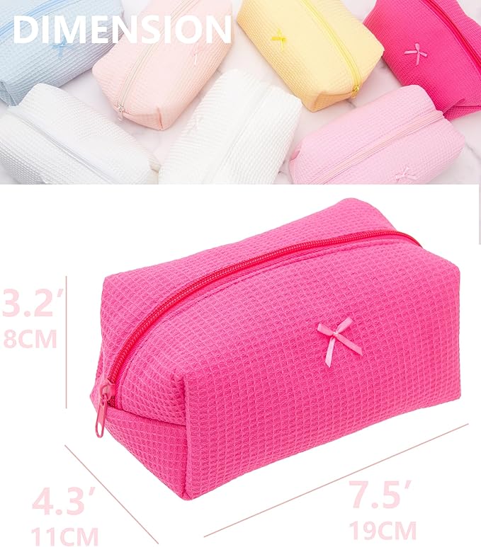 PAZIMIIK Cozy Makeup Bag for Women,Zipper Cosmetic Pouch,Waffle Hotpink