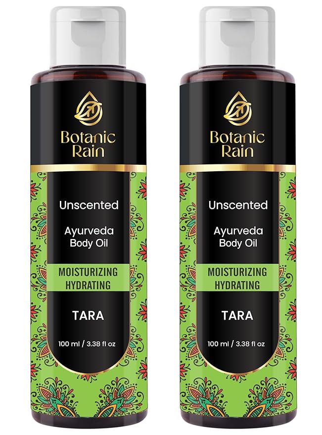 Botanic Rain Unscented Ayurveda Body Oil After Shower for Dry & Crepey Skin – Non-Greasy Lightweight Moisturizer for Women & Men, 3.38 fl oz (2, Unscented)