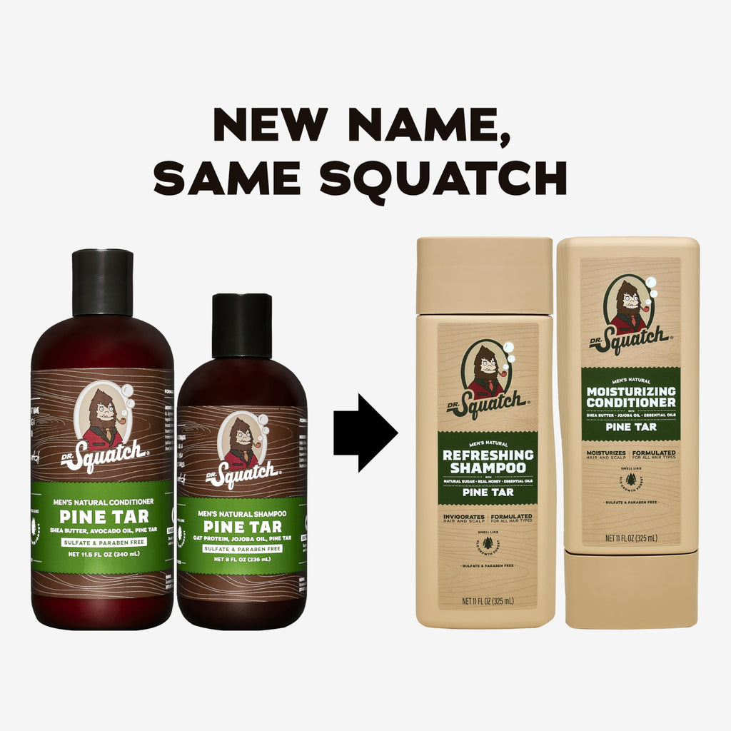 Dr. Squatch Men's Natural Shampoo and Conditioner Set – Sulfate & Paraben Free Natural Shampoo and Conditioner for Men – Scalp Nourishing Formula – Pine Tar (11 fl oz, 2-Pack)