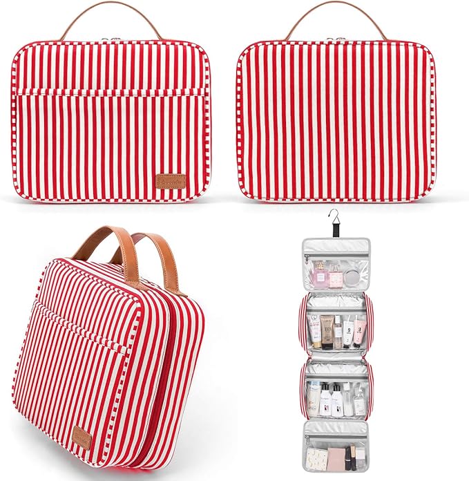 Bosidu Hanging Travel Toiletry Bag, Large Capacity Cosmetic Travel Toiletry Organizer for Women with 4 Compartments & 1 Sturdy Hook, Perfect for Daily Use/Valentines' Day