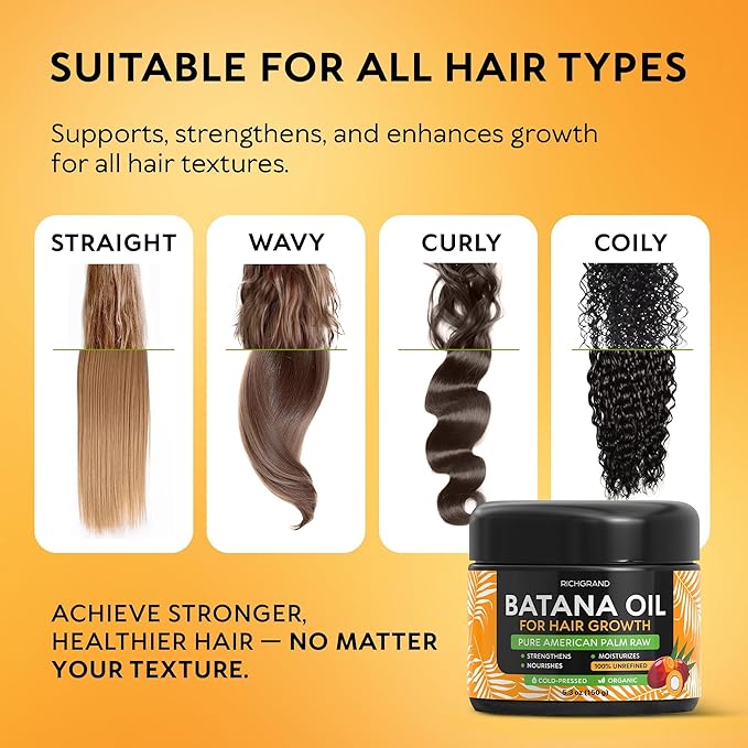 RICHGRAND Batana Oil for Hair Growth & Skin - 100% Raw Unrefined Batana Butter from Honduras - Multipurpose Body Moisturizer - Natural Cold Pressed Oil for Scalp, Split Ends & Dryness (5.3 oz)