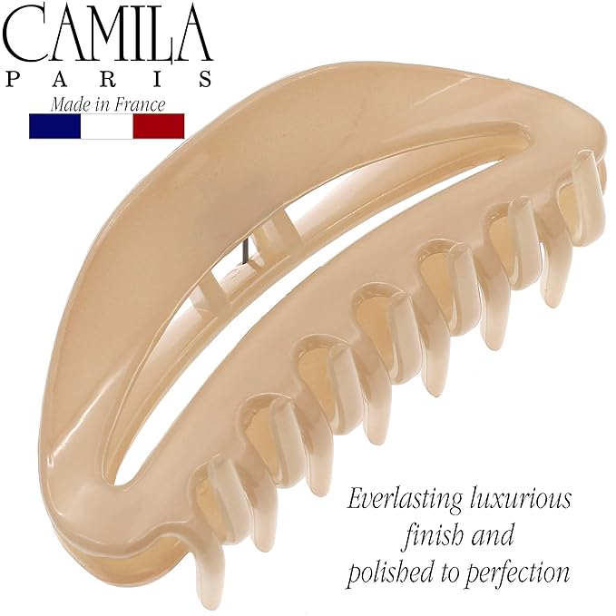 Camila Paris CP3122 French Hair Clips for Women, 3.5" Beige, Large Claw Clip Strong Hold All Day, No Damage No Slip Claw Clips for Thick Curly Wavy Fine Straight Hair, Jaw Clip Made in France