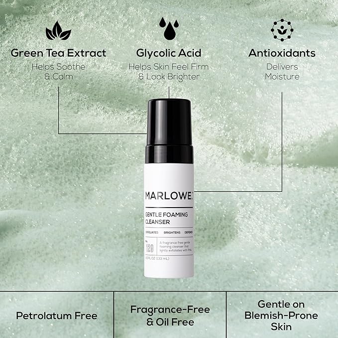 MARLOWE. Gentle Foaming Facial Cleanser, Exfoliating Men's Face Wash, 4.5oz