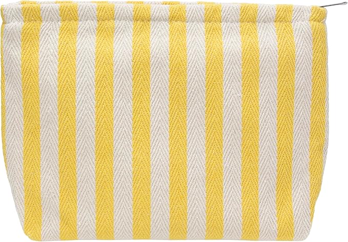 Flat Makeup Bag for Women,Zipper Cosmetic Pouch for Purse,Stripe Yellow