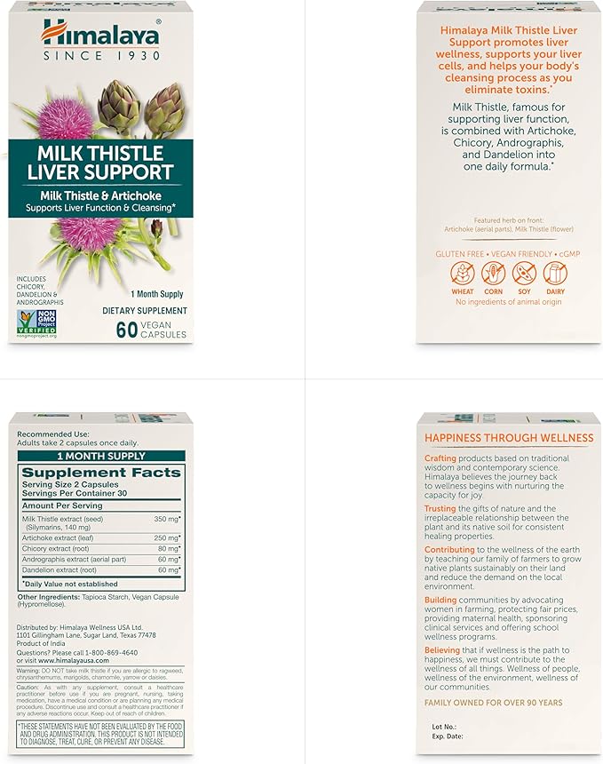 Himalaya Milk Thistle Liver Support Capsules, Liver Detox, 350 mg, 60 Count