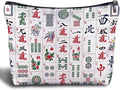 Zomhix Chinoiserie Chinese Mahjong Tiles Makeup Bag, Mahjong Gifts Cosmetic Bags for Women, Gifts for Mah Jong Players Lovers Makeup Zipper Pouch
