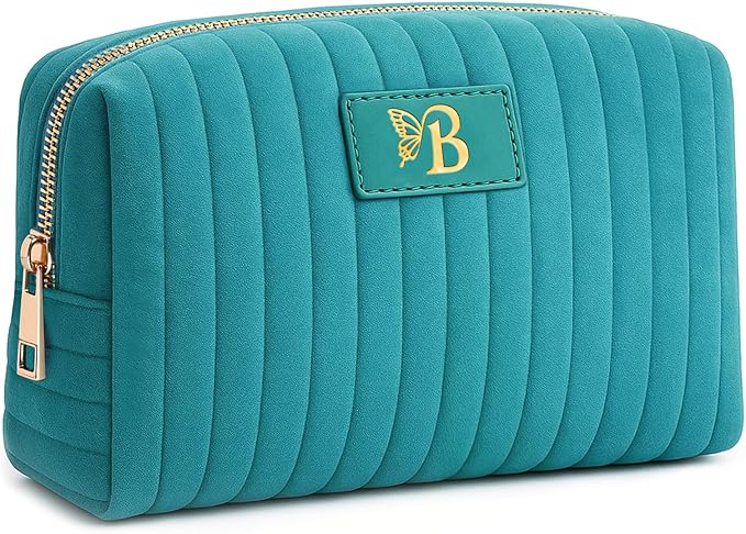 BagUrshion Monogrammed Make Up Bags for Women,Personalized Cosmetic Bags Women,Small Quilted Makeup Pouch,Cute Makeup Bag Travel,Birthday Gifts for Teen Girl (Blue B)