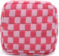 FFpaw Small Pink Makeup Bag for Purse, Mini Checkered Cosmetic Bag Zipper Cute Make Up Pouch Travel Toiletry Case Quilted Aesthetic Accessories Makeup Storage Bag Organizer for Women Girls