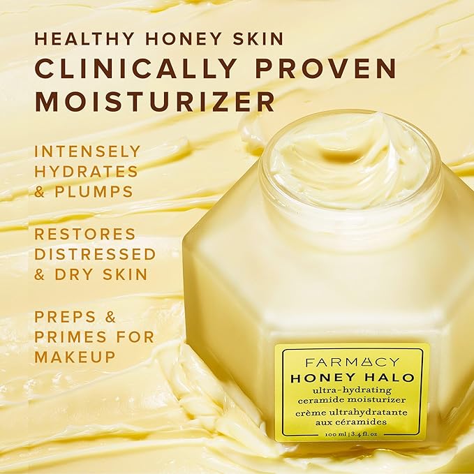Farmacy Ceramide Face Moisturizer - Honey Halo Ultra Hydrating Facial Moisturizer with Buckwheat Honey + Ceramides - Helps Restore Barrier + Replenish Dryness - Plumping Skin Care for Dry Skin (50ml)