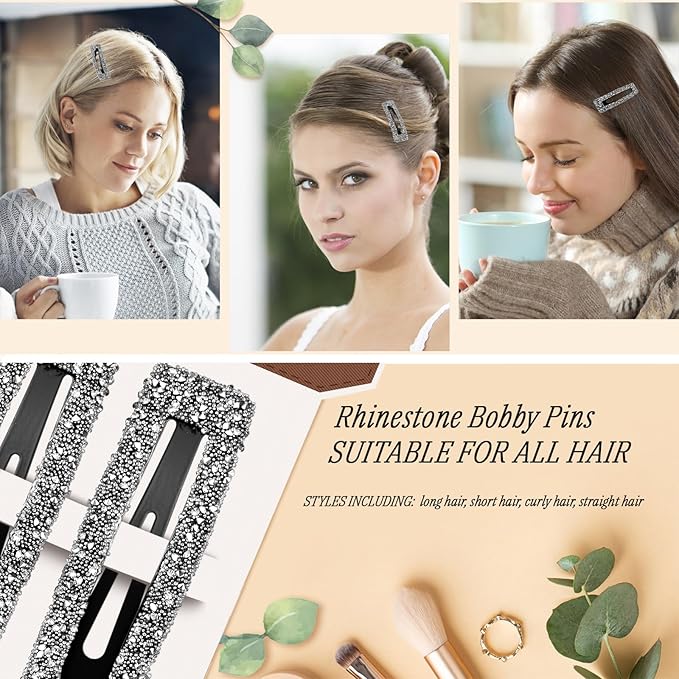 Kanprincess Rhinestone Hair Clips 2-Pack, Sparkly Barrettes for Fine Hair