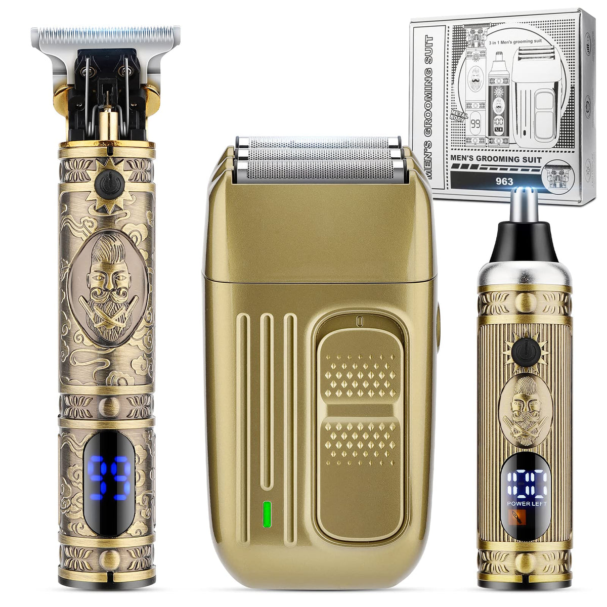 Dumite Cordless Hair Clippers for Men,Professional Hair Clippers Trimmer Kit,Barber Fading Clipper and Zero Gap T-Blade Trimmer Set with LED Display for Mens Gifts(Gold)