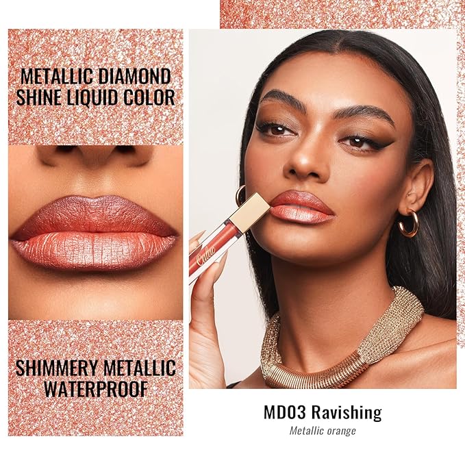 Oulac Orange Lipstick for Women - Metallic Lip Glos, Long Lasting Lipstcik Liquid, Waterproof, High Impact Lip Color, Oil-Based Formula, Vegan & Cruelty-Free, MD03