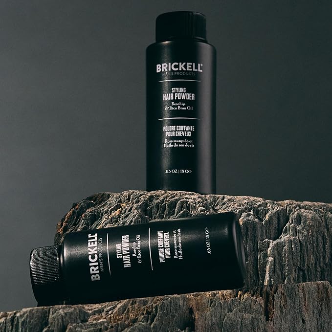 Brickell Men's Styling Hair Powder For Men, Creates Volume, Non-Greasy Texturizing Powder, With Rosehip, Rice Bran Oil, and Arrow Root Powder, 18g, Fragrance-Free