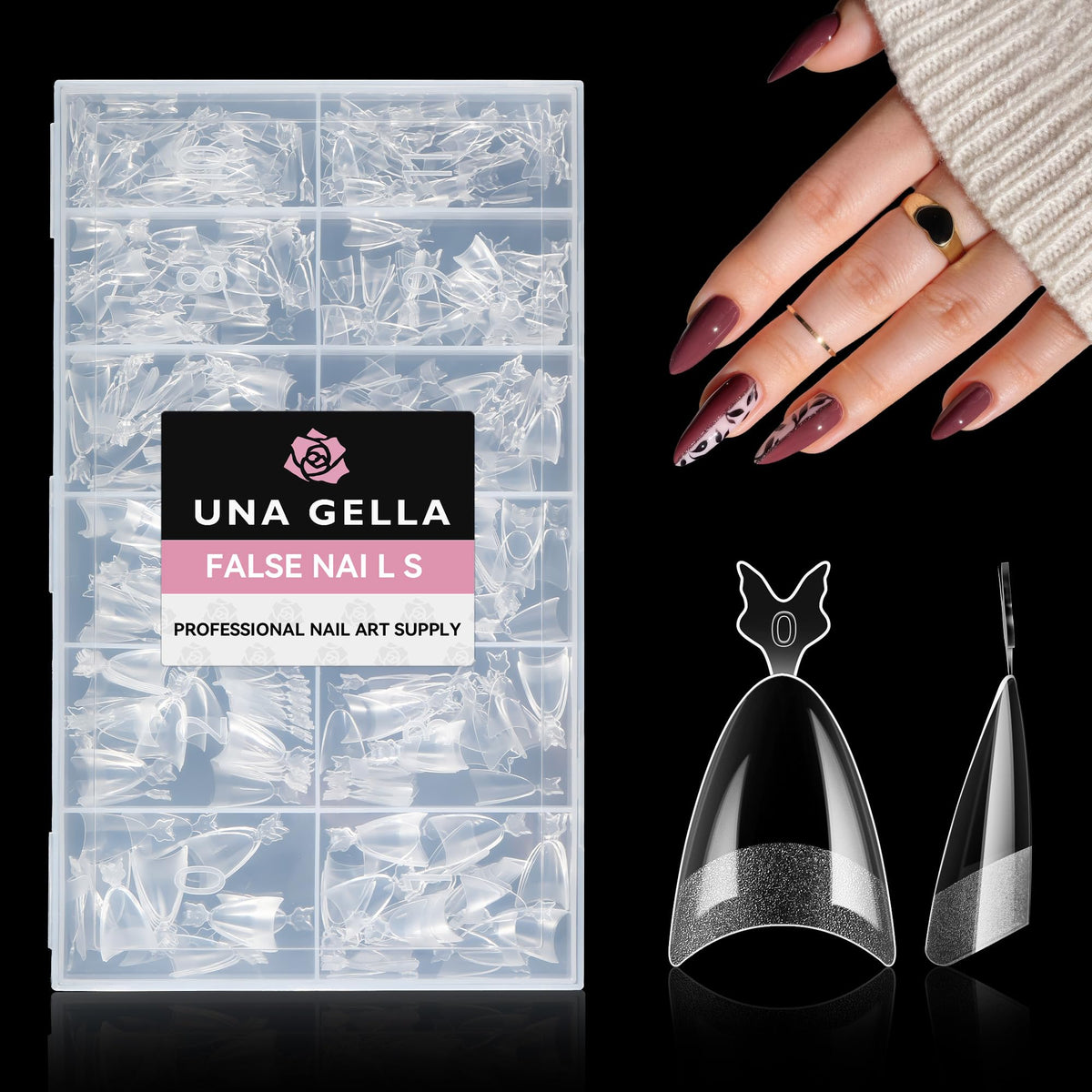 UNA GELLA Almond Nail Tips, Half Cover Almond Shape, 312PCS, 12 Sizes