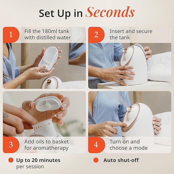 Vanity Planet Senia Hot and Cold Facial Steamer - Face Steamer for Facial Deep Cleaning, Aromatherapy, Detoxifying and Moisturizing - Steamer for Face with 6-Mode Smart Steam Technology