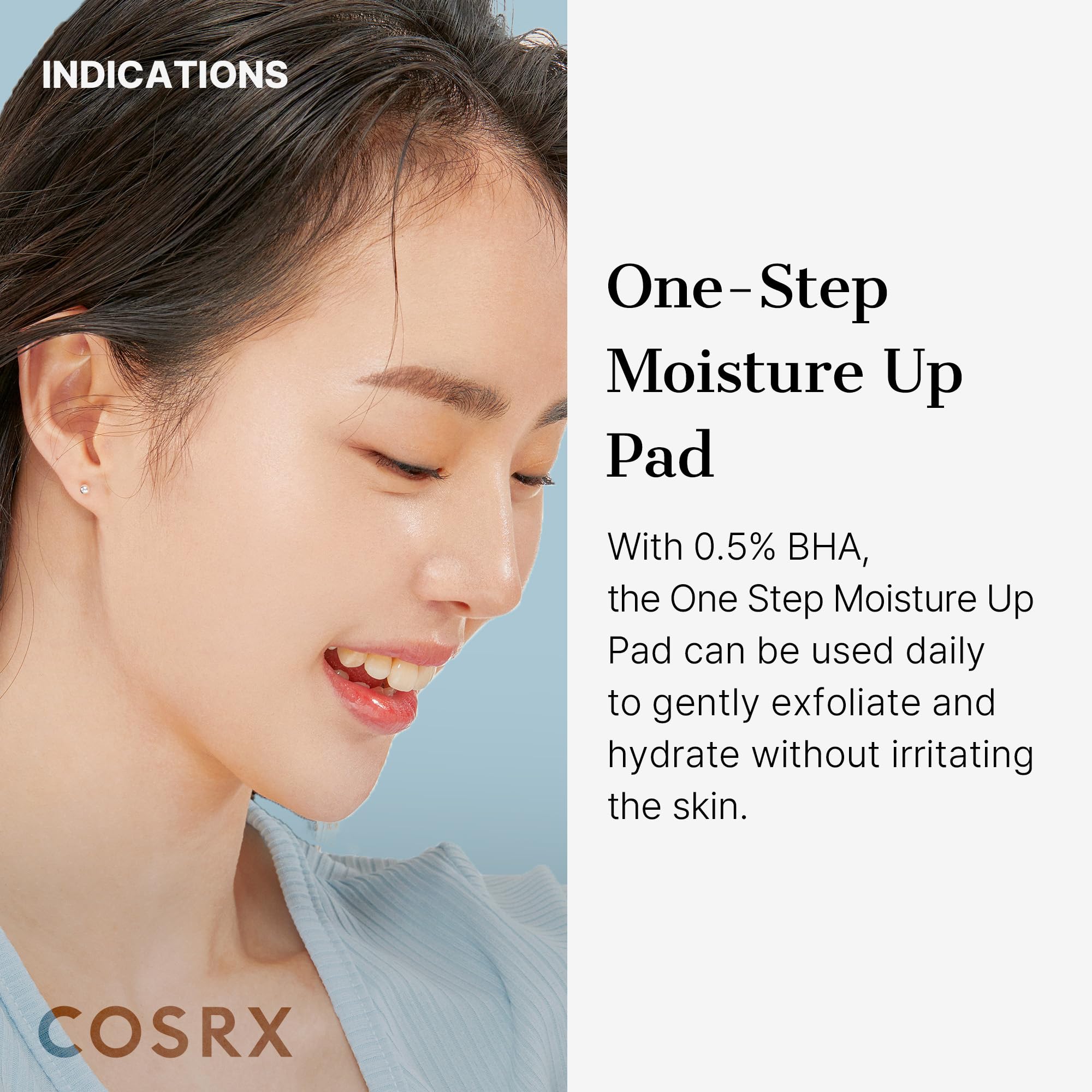 COSRX Moisture Up Pads 70 Sheets, BHA, Gentle Daily Exfoliant for Sensitive Skin, Preventing Breakouts, Moisturizing, Nourishing, Blemish Care, Korean Skin Care