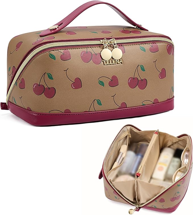 Telena Leather Make Up Bag Portable Travel Makeup Bag Waterproof