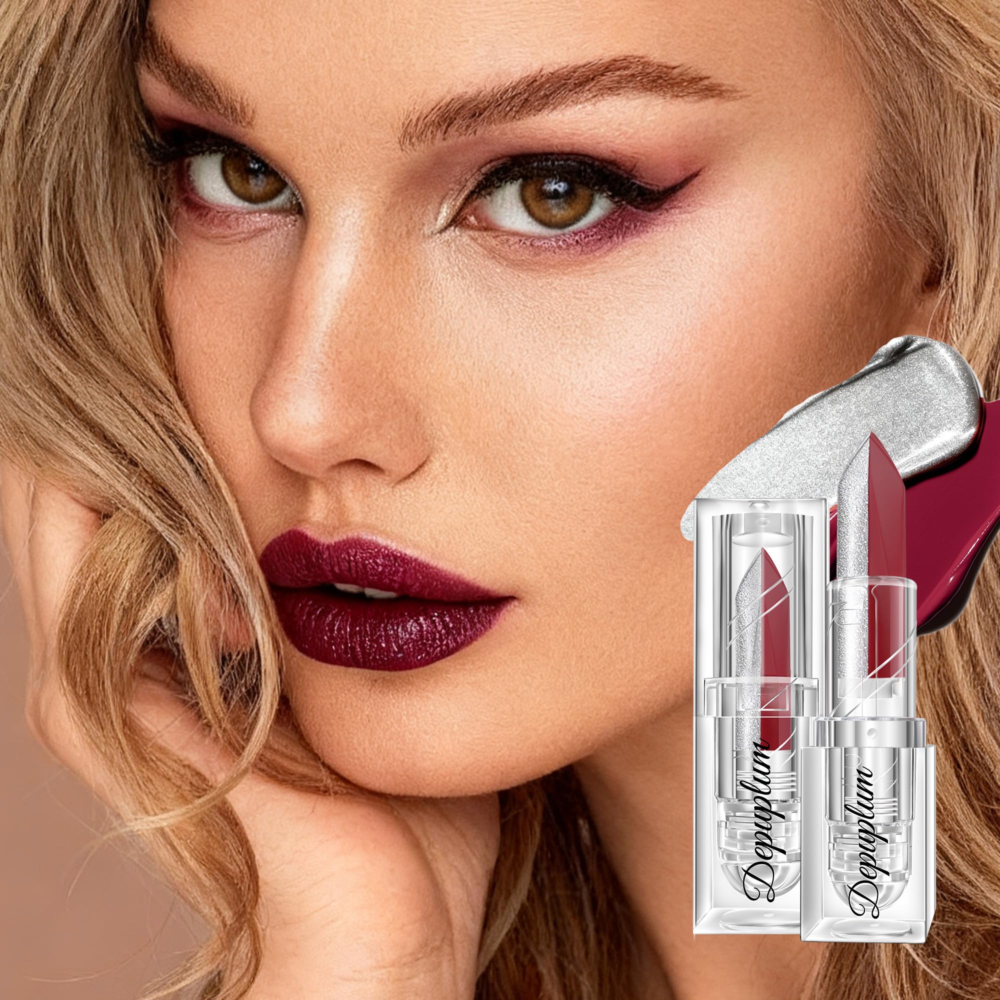 Depuplum Dark Red Matte Lipstick Silver Lipstick Ombre Lips Dual Tone