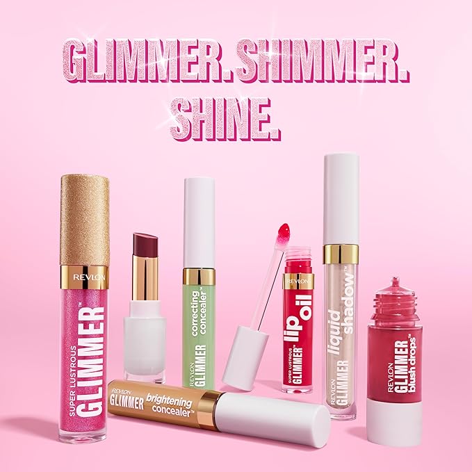 REVLON Super Lustrous Glimmer Lip Oil, Moisturizing & Tinted, Shiny Finish, Made with Plant-Based Squalane, 002 Miss Coral, 0.13 fl oz