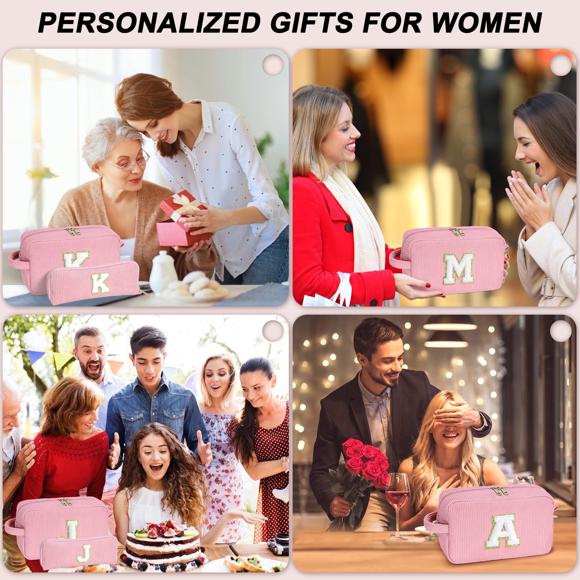 YOOLIFE Pink Makeup Bag, Gifts for Teen Girls, Birthday Gifts for Girls Cute Gifts Preppy Stuff Daughter Girls Sister Gifts for Teen Girls Women Cute Monogram Makeup Bag Cosmetic Bag Pink Letter D