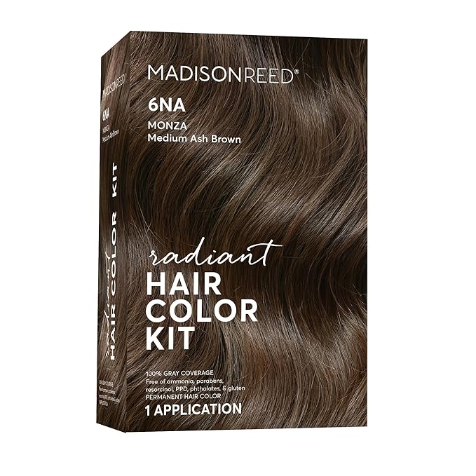 Madison Reed Radiant Hair Color Kit - 6NA Medium Ash Brown with Cool Smoky Undertones (Monza Brown), Permanent Hair Dye, Superior Gray Coverage & Dimensional Color | PPD-Free & Ammonia-Free, 1 Pack