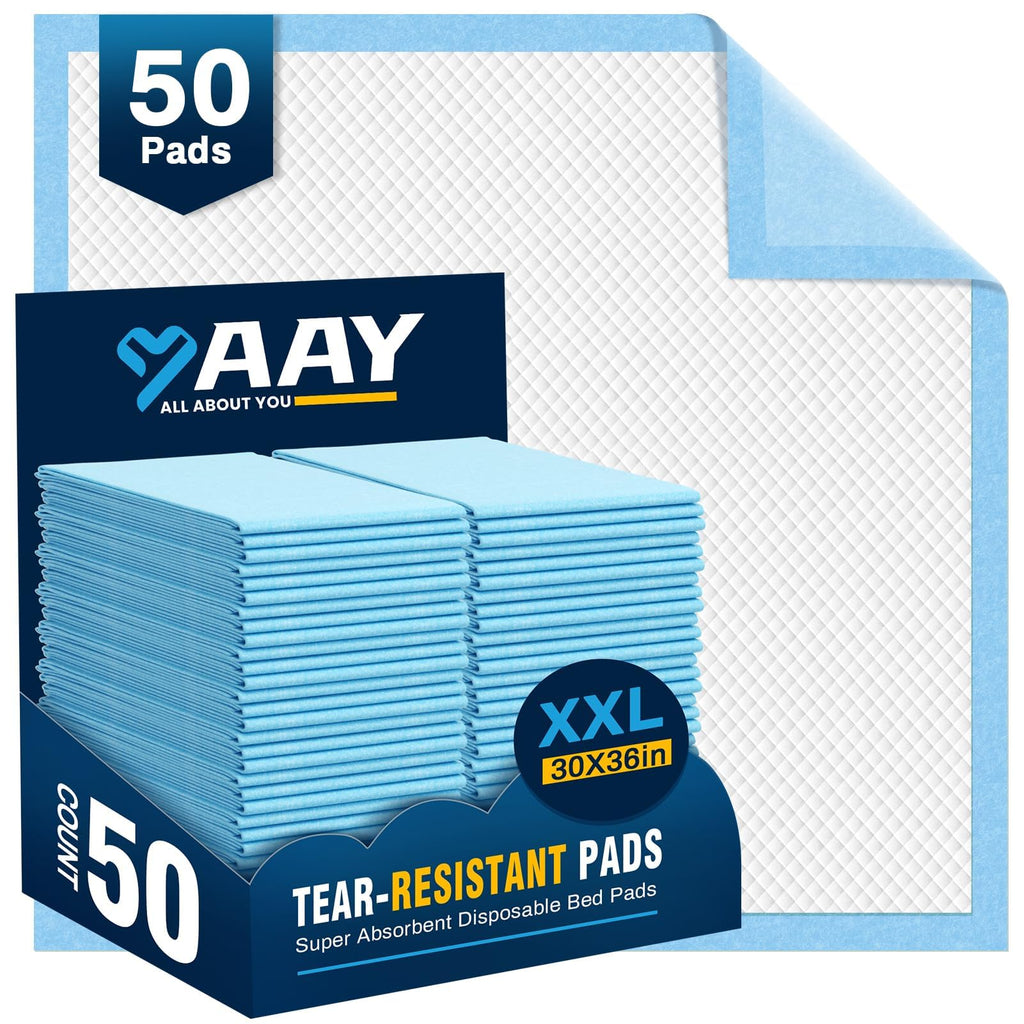 AAY Disposable Bed Pads 30"X36" 50pcs, Tear-Resistant Underpads