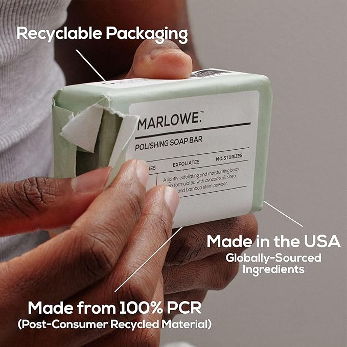 MARLOWE. Lightly Exfoliating Cleansing Soap Bar, Sage + Fir 7 oz (3 Bars)